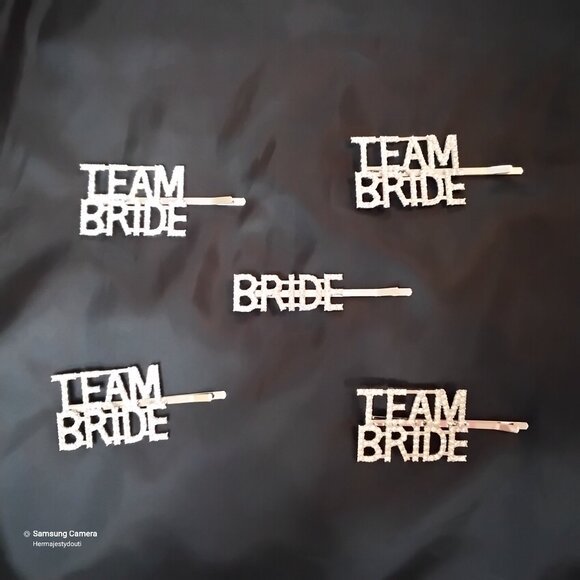 Wedding SilverTone Rhinestone Hair Pin Barrette Set 1 "BRIDE" 4 "TEAM BRIDE" New - Picture 1 of 1